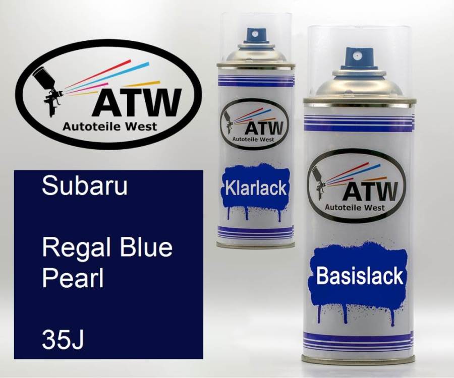 Subaru, Regal Blue Pearl, 35J: 400ml Sprühdose + 400ml Klarlack - Set, von ATW Autoteile West.